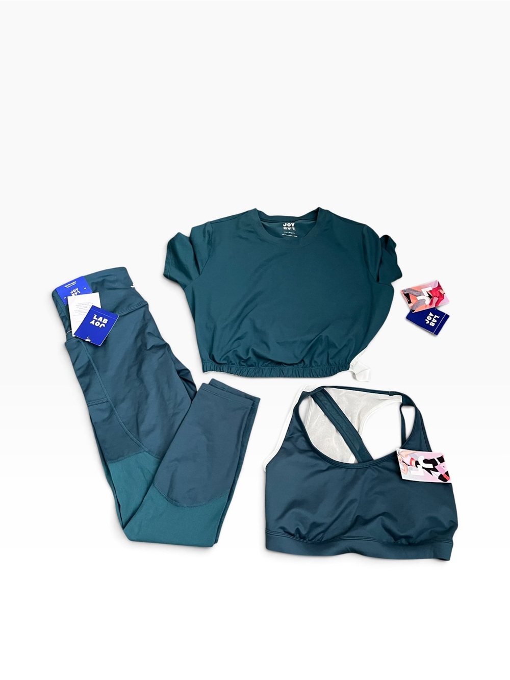 Joy Lab New W/ Tags 3-Piece Legging Sports Bra & Crop Top Size Small Green